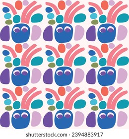 Cute scandi kids monster graphic design doodle seamless vector pattern. Colorful creature in bright happy playful endless wallpaper. Minimalist gender neutral art illustration.