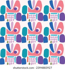 Cute scandi kids monster graphic design doodle seamless vector pattern. Colorful creature in bright happy playful endless wallpaper. Minimalist gender neutral art illustration.