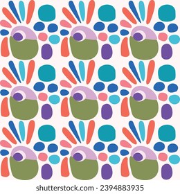 Cute scandi kids monster graphic design doodle seamless vector pattern. Colorful creature in bright happy playful endless wallpaper. Minimalist gender neutral art illustration.