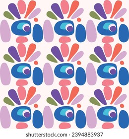 Cute scandi kids monster graphic design doodle seamless vector pattern. Colorful creature in bright happy playful endless wallpaper. Minimalist gender neutral art illustration.