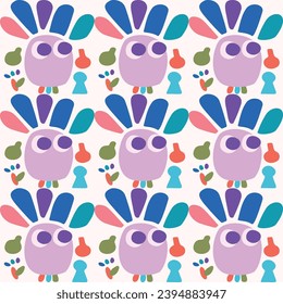 Cute scandi kids monster graphic design doodle seamless vector pattern. Colorful creature in bright happy playful endless wallpaper. Minimalist gender neutral art illustration.