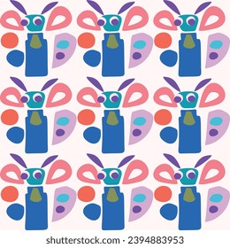 Cute scandi kids monster graphic design doodle seamless vector pattern. Colorful creature in bright happy playful endless wallpaper. Minimalist gender neutral art illustration.