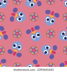 Cute scandi kids monster graphic design doodle seamless vector pattern. Colorful creature in bright happy playful endless wallpaper. Minimalist gender neutral art illustration.