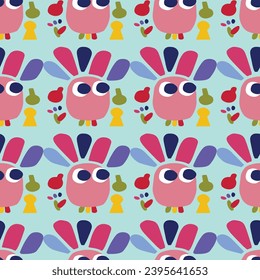 Cute scandi kids monster graphic design doodle seamless vector pattern. Colorful creature in bright happy playful endless wallpaper. Minimalist gender neutral art illustration.