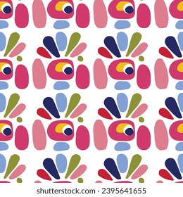 Cute scandi kids monster graphic design doodle seamless vector pattern. Colorful creature in bright happy playful endless wallpaper. Minimalist gender neutral art illustration.