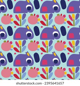 Cute scandi kids monster graphic design doodle seamless vector pattern. Colorful creature in bright happy playful endless wallpaper. Minimalist gender neutral art illustration.