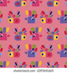 Cute scandi kids monster graphic design doodle seamless vector pattern. Colorful creature in bright happy playful endless wallpaper. Minimalist gender neutral art illustration.