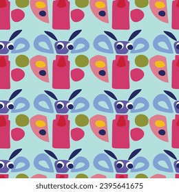 Cute scandi kids monster graphic design doodle seamless vector pattern. Colorful creature in bright happy playful endless wallpaper. Minimalist gender neutral art illustration.