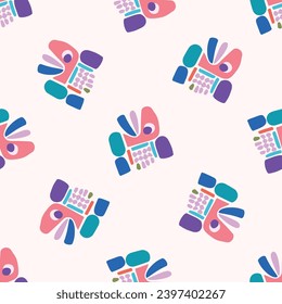 Cute scandi kids monster graphic design doodle seamless vector pattern. Colorful creature in bright happy playful endless wallpaper. Minimalist gender neutral art illustration.