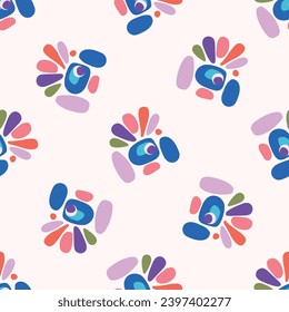 Cute scandi kids monster graphic design doodle seamless vector pattern. Colorful creature in bright happy playful endless wallpaper. Minimalist gender neutral art illustration.