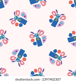 Cute scandi kids monster graphic design doodle seamless vector pattern. Colorful creature in bright happy playful endless wallpaper. Minimalist gender neutral art illustration.