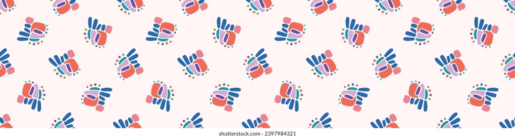 Cute scandi kids monster graphic design doodle endless vector border. Colorful creature in bright happy playful endless banner. Minimalist gender neutral art illustration.