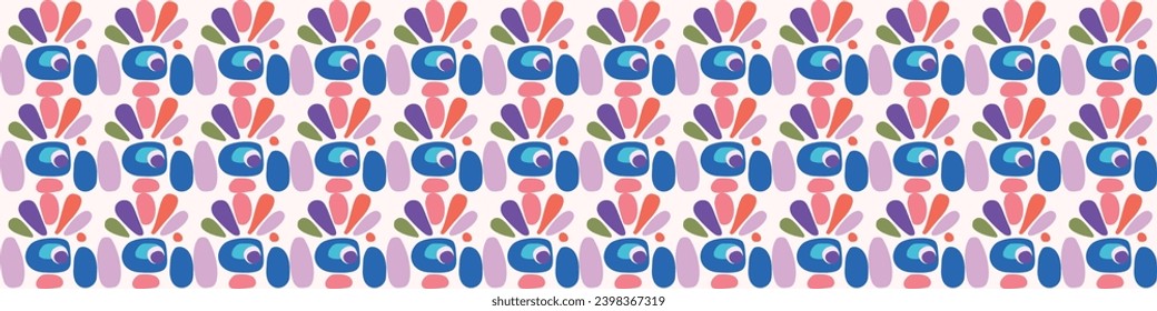 Cute scandi kids monster graphic design doodle endless vector border. Colorful creature in bright happy playful endless banner. Minimalist gender neutral art illustration.