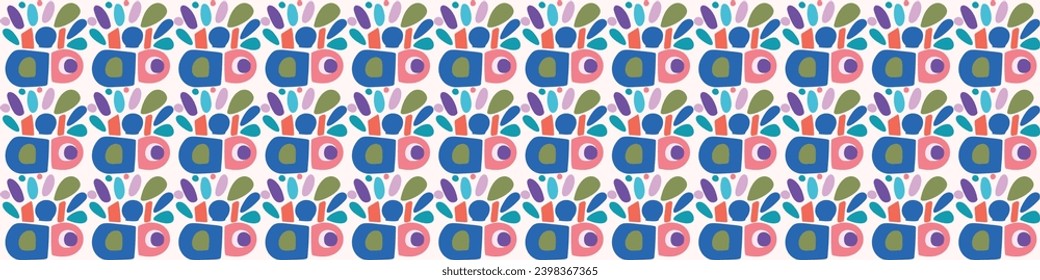 Cute scandi kids monster graphic design doodle endless vector border. Colorful creature in bright happy playful endless banner. Minimalist gender neutral art illustration.