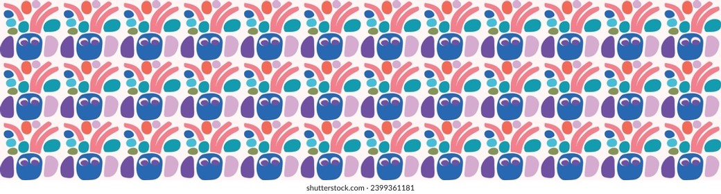 Cute scandi kids monster graphic design doodle endless vector border. Colorful creature in bright happy playful endless banner. Minimalist gender neutral art illustration.