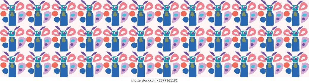 Cute scandi kids monster graphic design doodle endless vector border. Colorful creature in bright happy playful endless banner. Minimalist gender neutral art illustration.