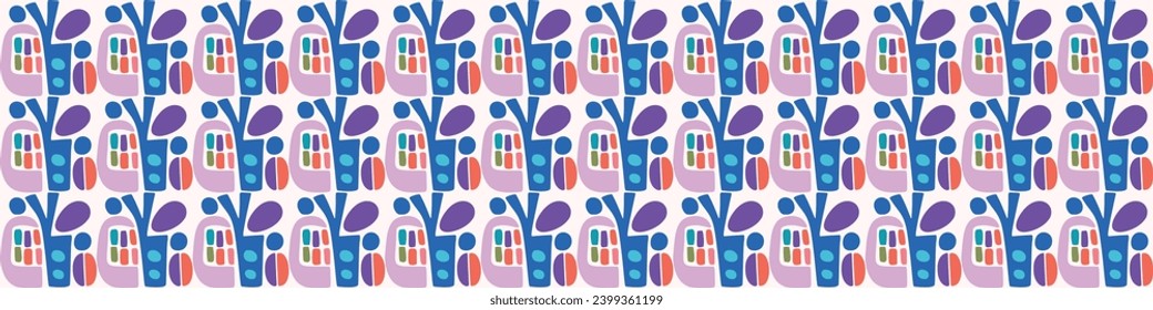 Cute scandi kids monster graphic design doodle endless vector border. Colorful creature in bright happy playful endless banner. Minimalist gender neutral art illustration.