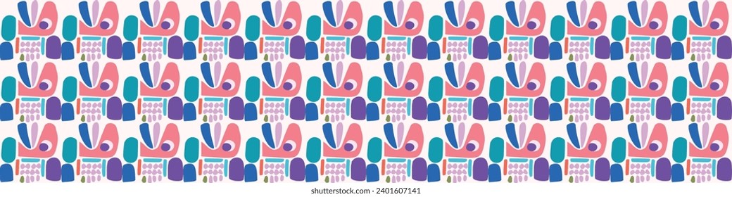 Cute scandi kids monster graphic design doodle endless vector border. Colorful creature in bright happy playful endless banner. Minimalist gender neutral art illustration.