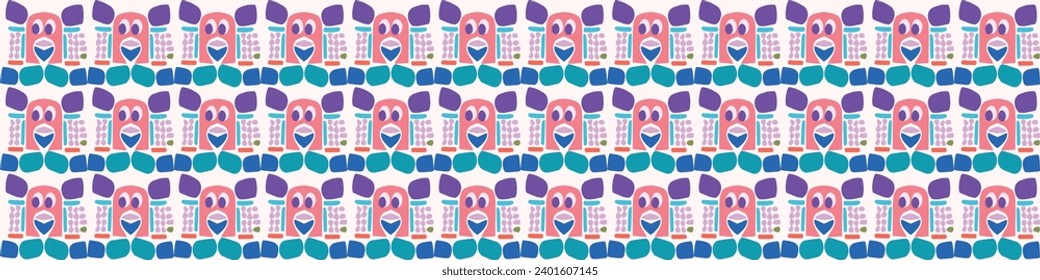 Cute scandi kids monster graphic design doodle endless vector border. Colorful creature in bright happy playful endless banner. Minimalist gender neutral art illustration.