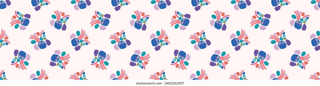 Cute scandi kids monster graphic design doodle endless vector border. Colorful creature in bright happy playful endless banner. Minimalist gender neutral art illustration.