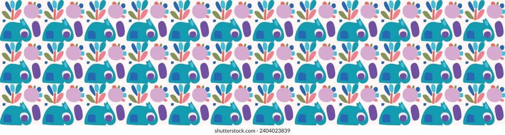 Cute scandi kids monster graphic design doodle endless vector border. Colorful creature in bright happy playful endless banner. Minimalist gender neutral art illustration.