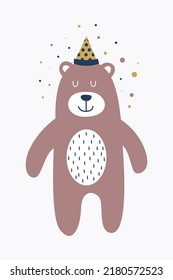 Cute Scandinavian Bear Poster for Kids Room Wall Decoration. Scandinavian Cute Animals Printable Kids Poster