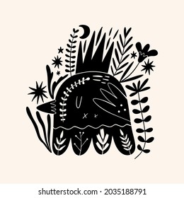 Cute Scandinavian bird art. Folk rural rustic fairytale style, hygge and lagom design. Nordic scandi decor elements.