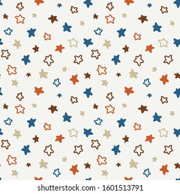 Cute scandinavian childish seamless pattern with trendy hand drawn stars in naive art style, can be used as kids texture for fabrics, textile, wallpaper, apparel etc, vector illustration