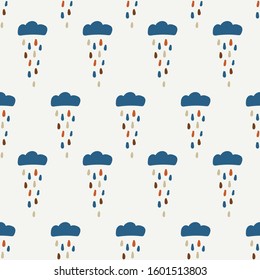 Lindo patrón sin fisuras infantil escandinavo con nubes lluviosas dibujadas a mano de moda en estilo de arte ingenuo, se puede utilizar como textura de los niños para las telas, textiles, Fondo de pantalla, ropa, etc, Ilustración vectorial