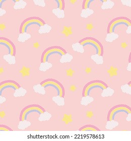 Cute scandinavian childish seamless pattern with trendy hand drawn rainbows in naive art style, can be used as kids texture for fabrics, textile, wallpaper, apparel etc, vector illustration