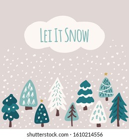 Cute Scandinavian Christmas Trees background with hand drawn Snowy Fir Trees Forest for your decoration, can be used as greeting card, banner etc
