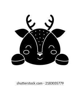 Cute Scandinavian deer head. Animal face for kids t-shirts, wear, nursery decoration, greeting cards, invitations, poster, house interior. Vector stock illustration