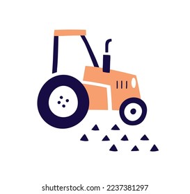 Tractor de campo barato barato escandinavo. La agricultura infantil se transporta al estilo escandi. Vehículo de juguetes para niños, maquinaria rural. Ilustración nórdica del vector plano infantil aislada en fondo blanco