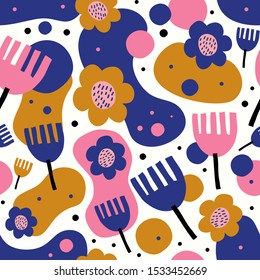 Cute scandinavian floral seamless pattern. Vector for kids and baby fashion textile print.