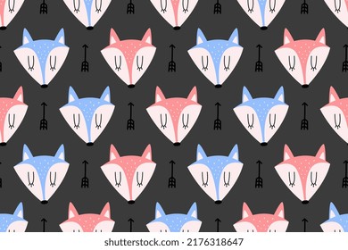 Cute Scandinavian Fox Seamless Pattern Background Illustration Vector. Fox Seamless Pattern Background
