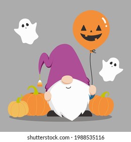 Cute Scandinavian Gnome Holding Halloween Balloon Stock Vector (Royalty ...