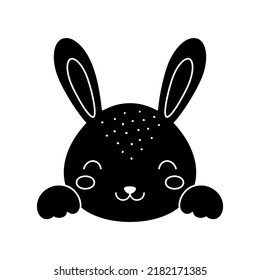 Cute Scandinavian hare head. Animal face for kids t-shirts, wear, nursery decoration, greeting cards, invitations, poster, house interior. Vector stock illustration
