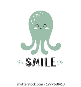 Cute scandinavian lettering octopus for kids print