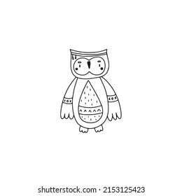 Cute scandinavian owl in doodle style. Vector illustration in black and white on a white background for your design