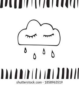 
cute scandinavian postcard or poster with cloud and raindrops, doodle style, hand drawn vector icon