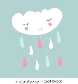 Cute scandinavian poster with cloud and rain. Kids drawing. Cartoon style. Vector illustration