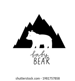 Cute scandinavian print with Silhouette Baby Bear. Monochrome print for baby, design t-shirts, fabrics and textiles.