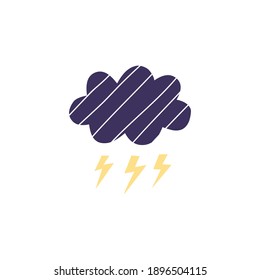 Nube de tormenta barata de lluvia escandinava con truenos para afiches de vivero, arte infantil, tarjetas de boho, ducha de bebé, textiles aislados en fondo blanco.