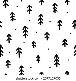 cute scandinavian seamless pattern with abstract fur trees on white background. Good for christmas wrapping paper, scrapbooking, nursery textile prints and scrapbooking, wallpaper and kids apparel.