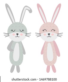 Cute Scandinavian style bunnies, girl and boy, children's design
