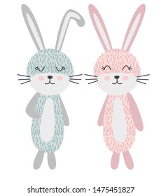 Cute Scandinavian style bunnies, girl and boy, children's design