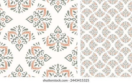 Cute scandinavian style ethnic seamless pattern. Hugge and calm hand drawn design. Moroccan tile. Mexican Spanish Talavera. Endless swatch with arabesque.Cute scandinavian style ethnic seamless patter