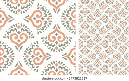 Cute Scandinavian style ethnic seamless pattern. Hygge and calm hand drawn design. Moroccan tile. Mexican Spanish Talavera. Endless swatch with arabesque.