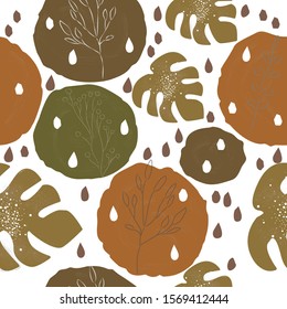 Cute Scandinavian Terracotta Pattern in modern colours. Green and Brown Spheres on white