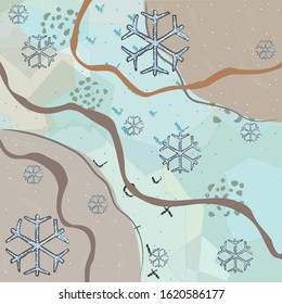 Cute Scandinavian Terracotta Pattern in modern brown on blue with snowflakes. Modern abstract art for prints.  Nordic Design.